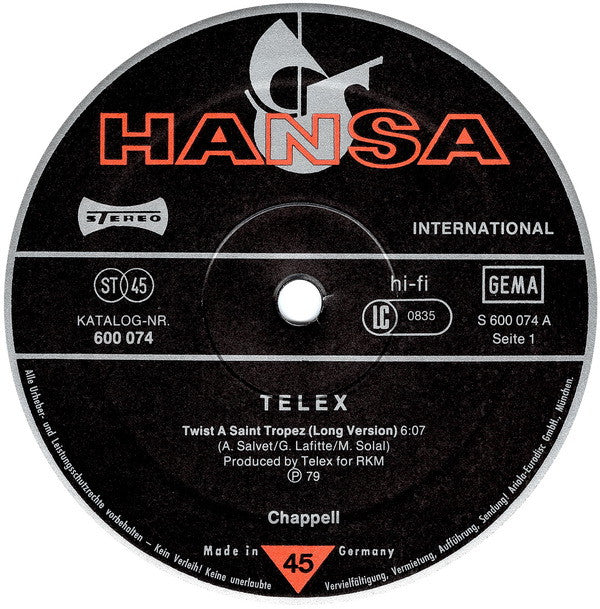 Telex : Twist A Saint Tropez (Long Version) (12", Single)