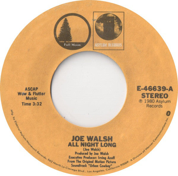 Joe Walsh  /  Gilley's "Urban Cowboy" Band : All Night Long / Orange Blossom Special / Hoedown (7", Single, Styrene, Ter)