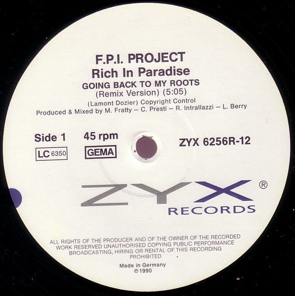 F.P.I. Project* : Rich In Paradise "Going Back To My Roots" (Remix) (12", Maxi)