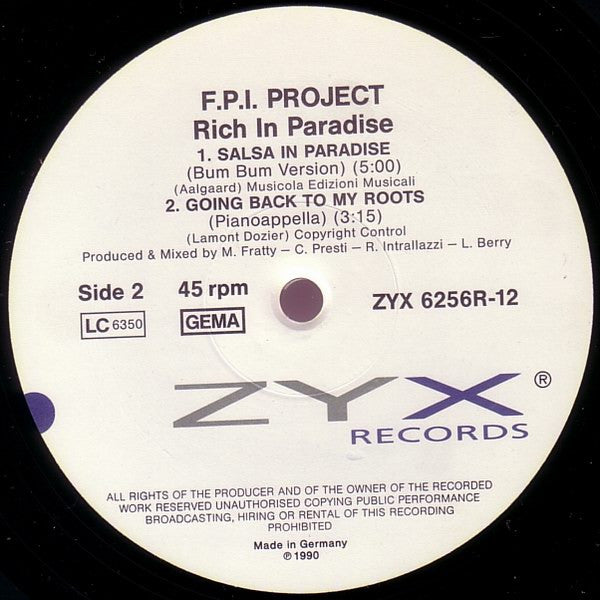 F.P.I. Project* : Rich In Paradise "Going Back To My Roots" (Remix) (12", Maxi)