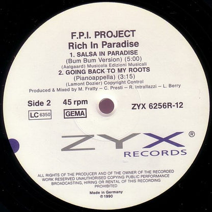F.P.I. Project* : Rich In Paradise "Going Back To My Roots" (Remix) (12", Maxi)