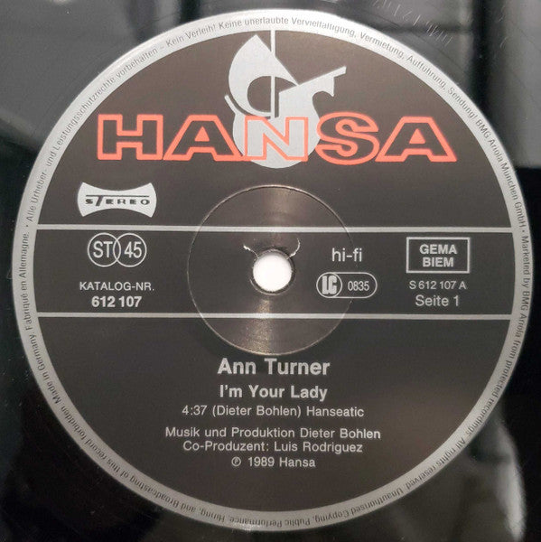 Ann Turner : I'm Your Lady (12", Maxi)