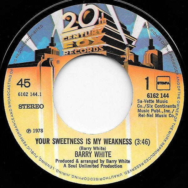 Barry White : Your Sweetness Is My Weakness (7", Single)