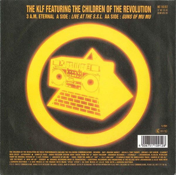 The KLF : 3 A.M. Eternal (Live At The S.S.L.) (7", Single)