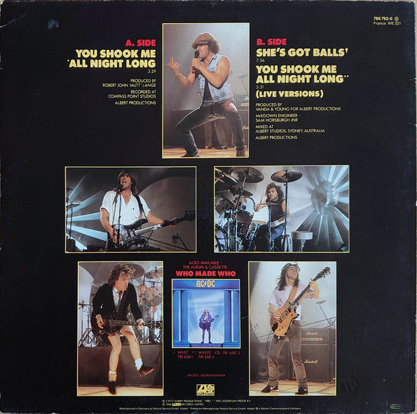 AC/DC : You Shook Me All Night Long (12", Maxi)