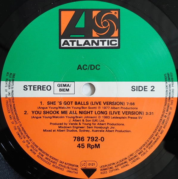 AC/DC : You Shook Me All Night Long (12", Maxi)
