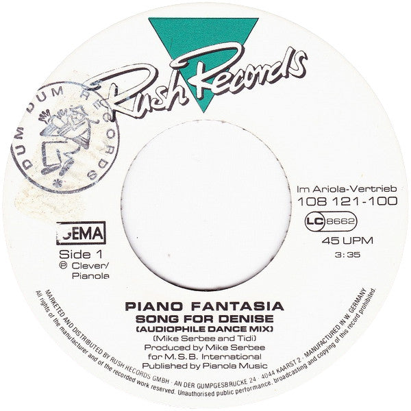 Piano Fantasia : Song For Denise (7", Single)