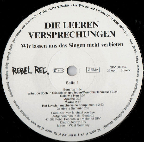 Die Leeren Versprechungen : Wir Lassen Uns Das Singen Nicht Verbieten (LP, Album)