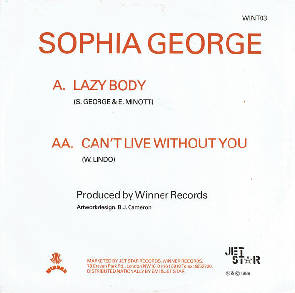 Sophia George : Lazy Body / Can't Live Without You (12")
