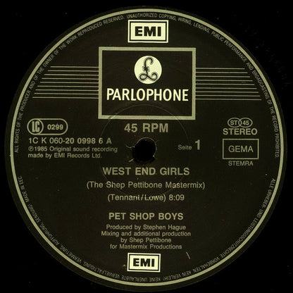 Pet Shop Boys : West End Girls (The Shep Pettibone Mastermix) (12", Maxi, RP)