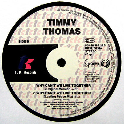 Timmy Thomas : Why Can't We Live Together? (1990 Remix) (12", Maxi)