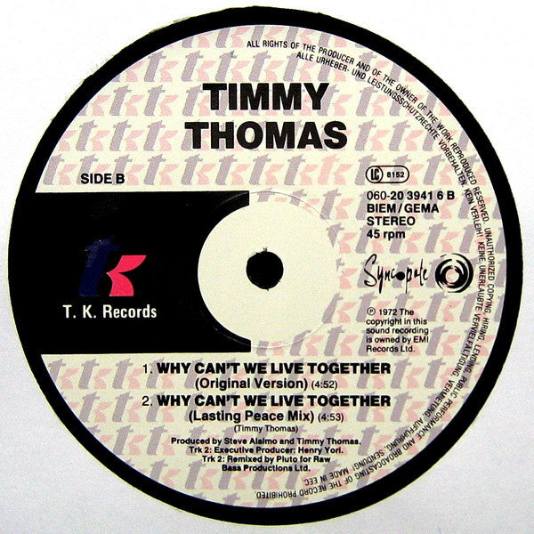 Timmy Thomas : Why Can't We Live Together? (1990 Remix) (12", Maxi)