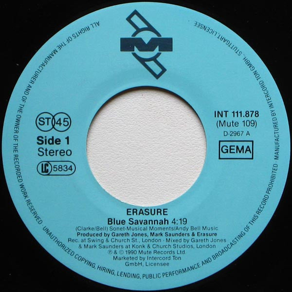 Erasure : Blue Savannah (7", Single)