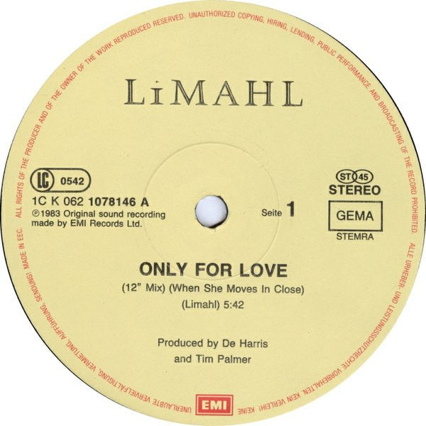 Limahl : Only For Love (12", Maxi)