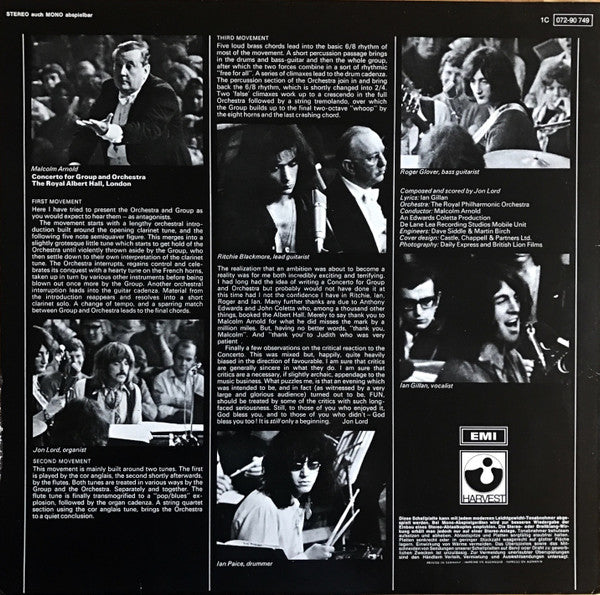 Deep Purple, The Royal Philharmonic Orchestra* Conducted By Malcolm Arnold : Concerto For Group And Orchestra (LP, Album, RP)