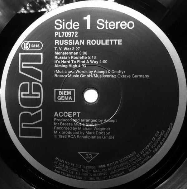Accept : Russian Roulette (LP, Album)