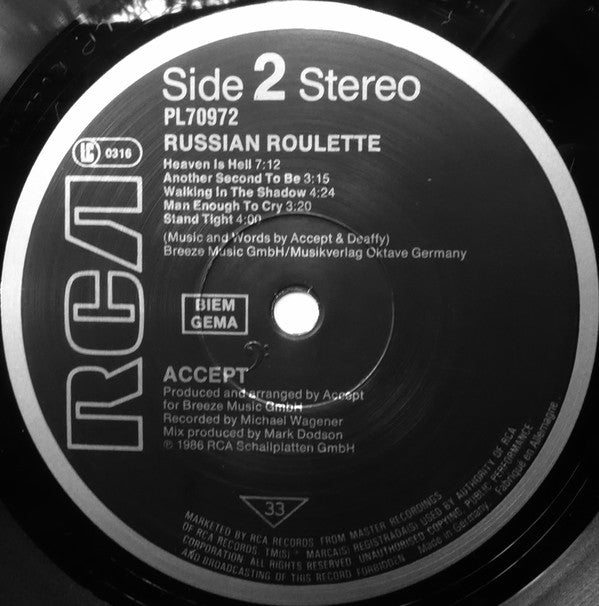 Accept : Russian Roulette (LP, Album)