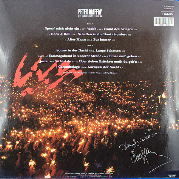 Peter Maffay : Live · Lange Schatten - Tour '88 (LP, Album, Gat)