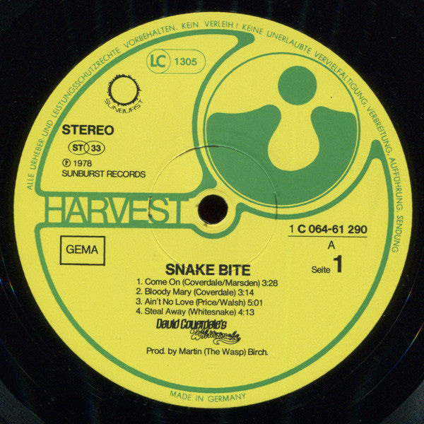 David Coverdales Whitesnake* : Snakebite (LP, Album)