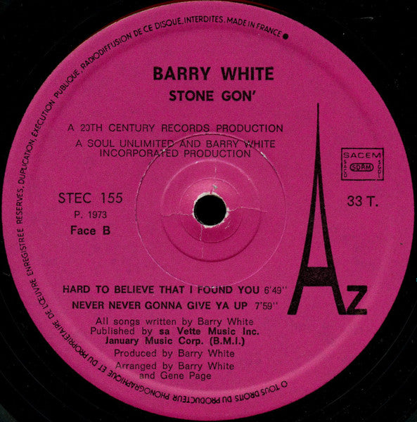 Barry White : Stone Gon' (LP, Album)