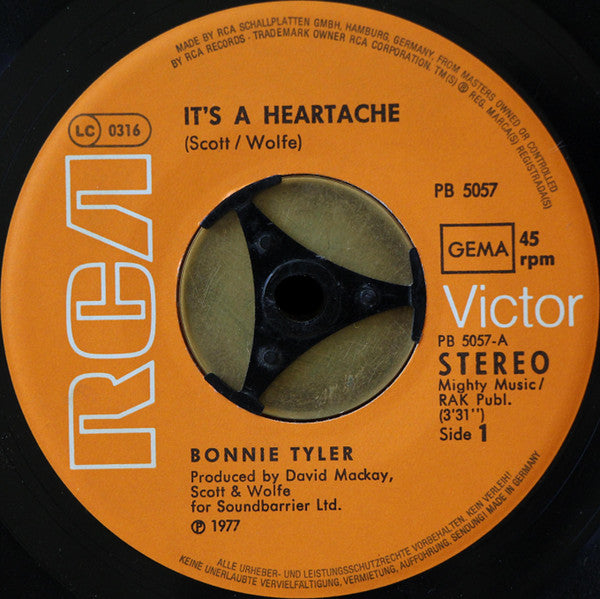 Bonnie Tyler : It's A Heartache (7", Single)