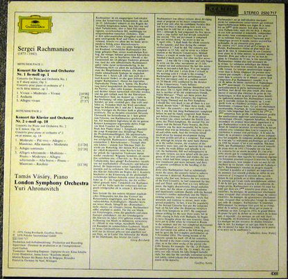 Sergei Rachmaninov* - Tamás Vásáry, London Symphony Orchestra, Yuri Ahronovitch : Klavierkonzerte = Piano Concertos 1&2 (LP, Album)