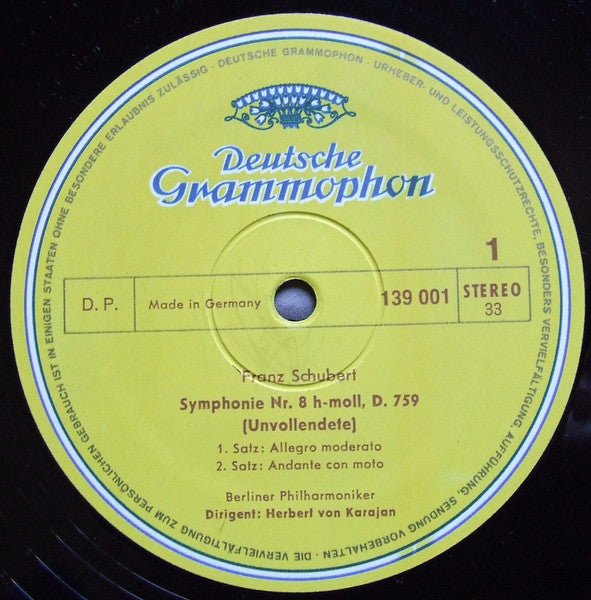 Franz Schubert / Ludwig van Beethoven : Berliner Philharmoniker · Herbert von Karajan : Symphonie Nr. 8 »Unvollendete« / Fidelio · Leonore III · Coriolan (Ouvertüren) (LP)