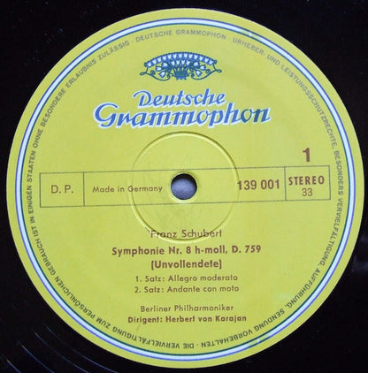 Franz Schubert / Ludwig van Beethoven : Berliner Philharmoniker · Herbert von Karajan : Symphonie Nr. 8 »Unvollendete« / Fidelio · Leonore III · Coriolan (Ouvertüren) (LP)