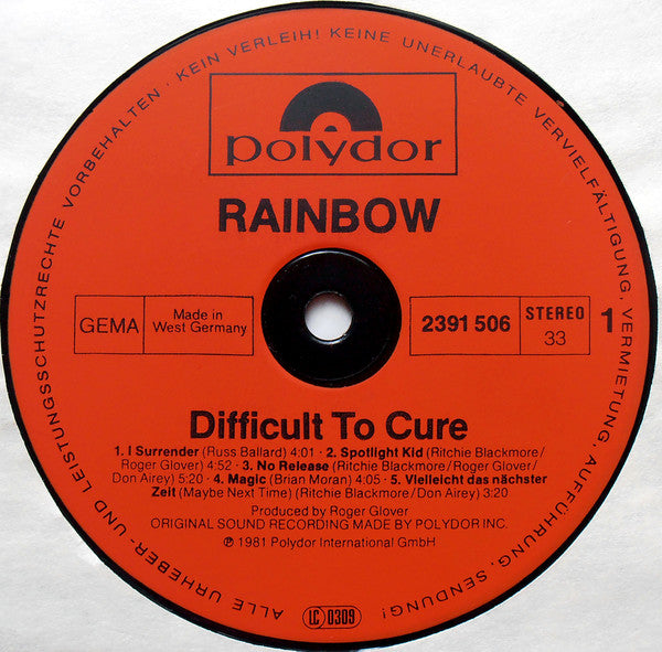 Rainbow : Difficult To Cure (LP, Album)