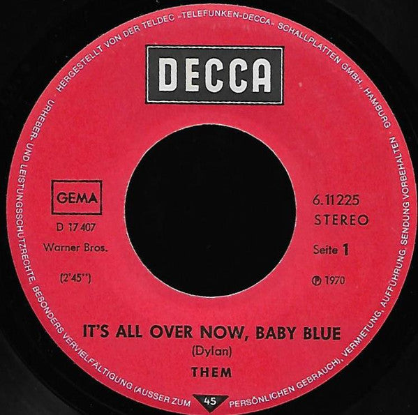 Them (3) : It's All Over Now, Baby Blue (7", Single, RP)