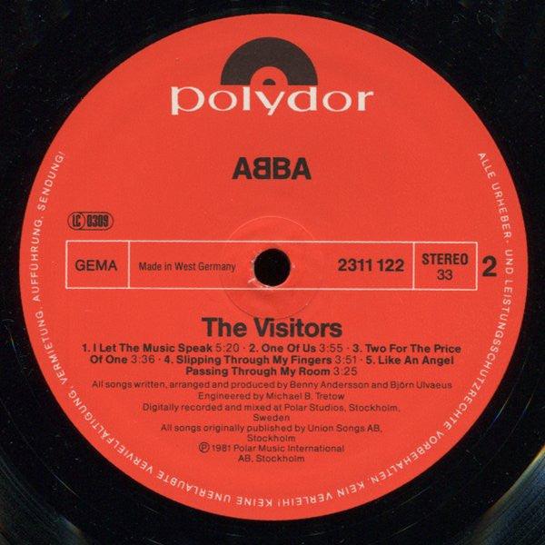ABBA : The Visitors (LP, Album, Whi)