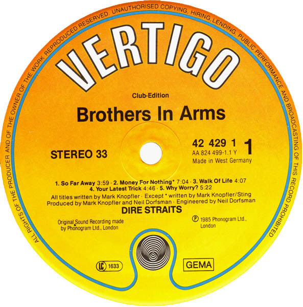 Dire Straits : Brothers In Arms (LP, Album, Club)
