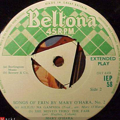 Mary O'Hara : Songs Of Erin No. 2 (7", EP, Mono)