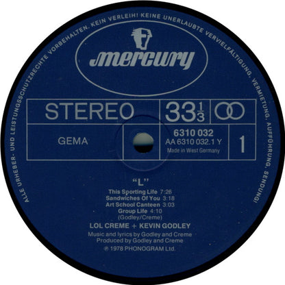 Lol Creme & Kevin Godley* : L (LP, Album)