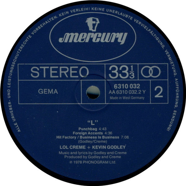 Lol Creme & Kevin Godley* : L (LP, Album)