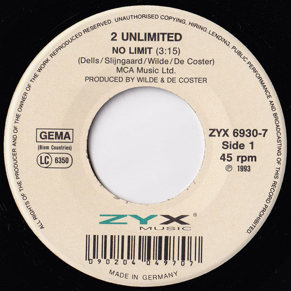2 Unlimited : No Limit (7", Single)