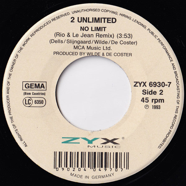 2 Unlimited : No Limit (7", Single)