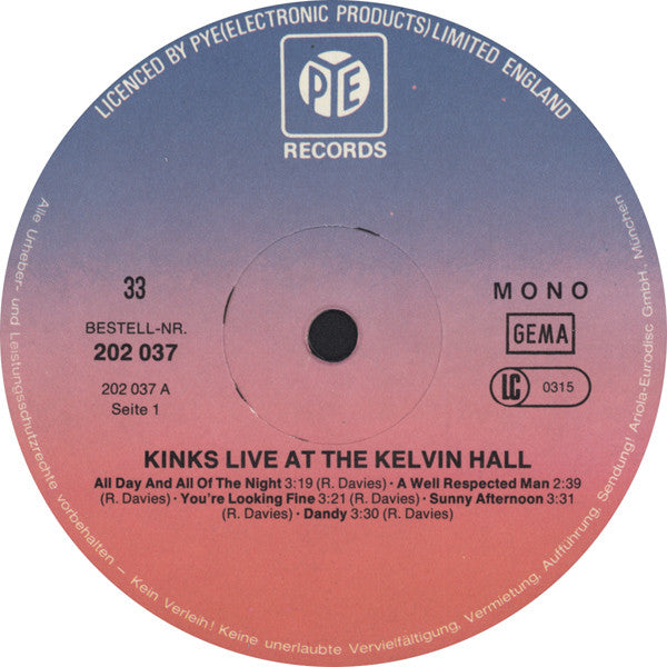 The Kinks : Live At Kelvin Hall (LP, Album, Mono, RE)