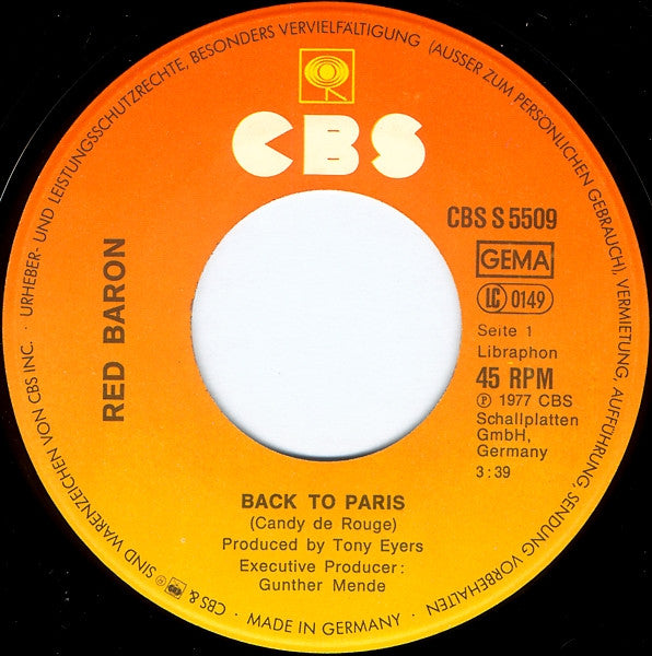 Red Baron (2) : Back To Paris (7", Single)