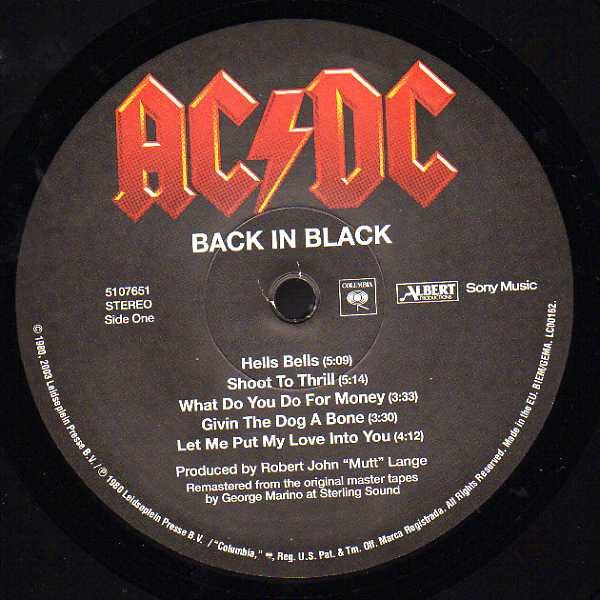 AC/DC : Back In Black (LP, Album, RE, RM, 180)