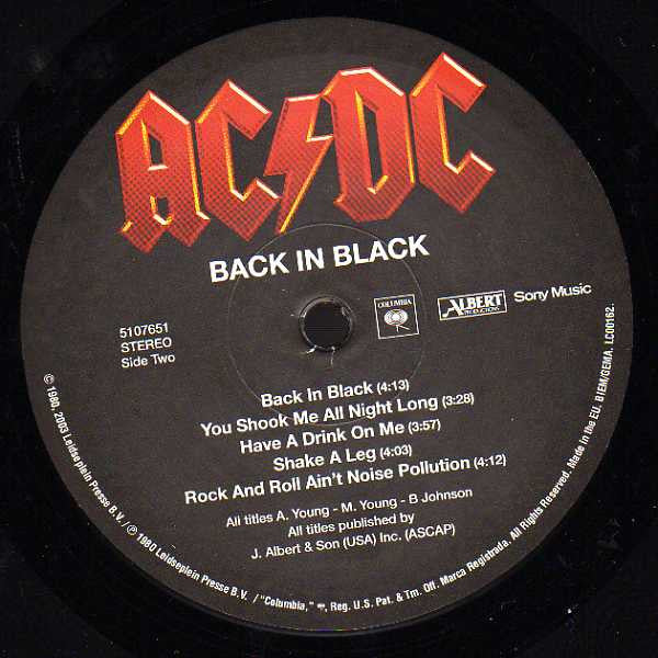 AC/DC : Back In Black (LP, Album, RE, RM, 180)