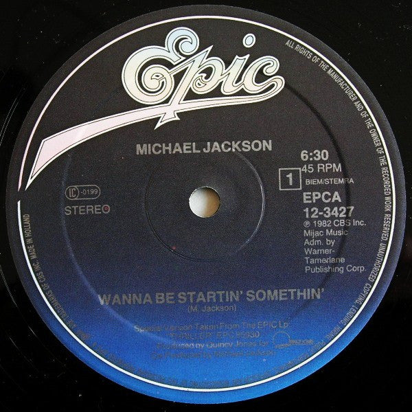 Michael Jackson : Wanna Be Startin' Somethin' (12", Maxi)