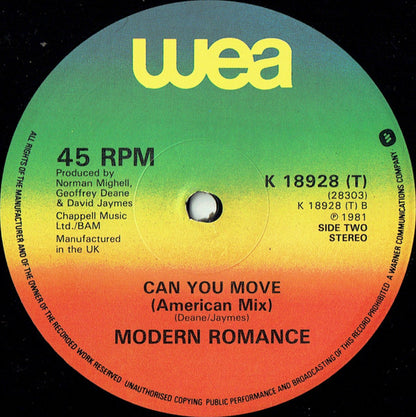 Modern Romance : Queen Of The Rapping Scene (Nothing Ever Goes The Way You Plan) C/W Can You Move (American Mix) (12")