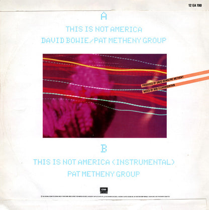 David Bowie / Pat Metheny Group : This Is Not America (Theme From The Original Motion Picture, The Falcon And The Snowman) (12", Single)