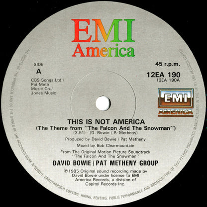 David Bowie / Pat Metheny Group : This Is Not America (Theme From The Original Motion Picture, The Falcon And The Snowman) (12", Single)