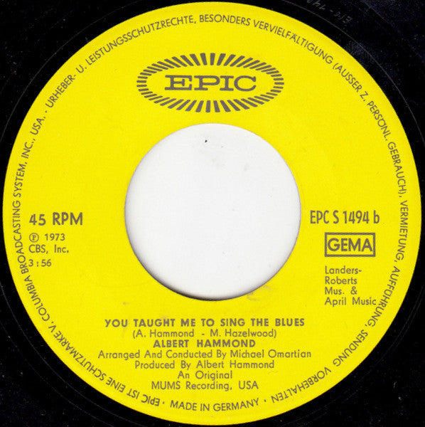 Albert Hammond : The Free Electric Band (7", Single)