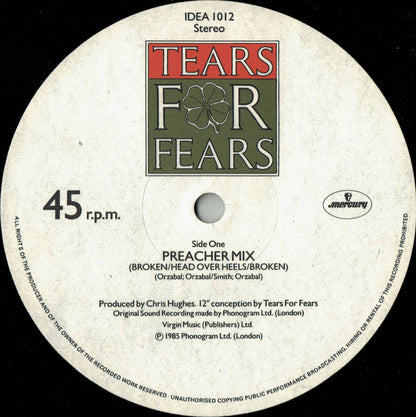 Tears For Fears : Broken / Head Over Heels / Broken (Preacher Mix) (12", Single, MPO)