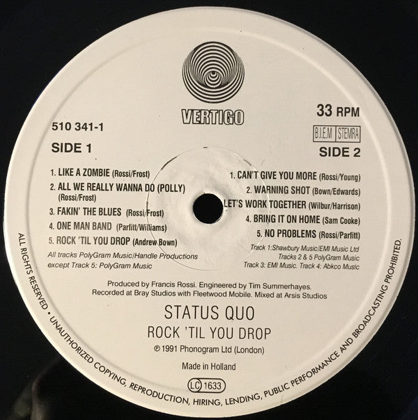 Status Quo : Rock 'Til You Drop (LP, Album, Swi)