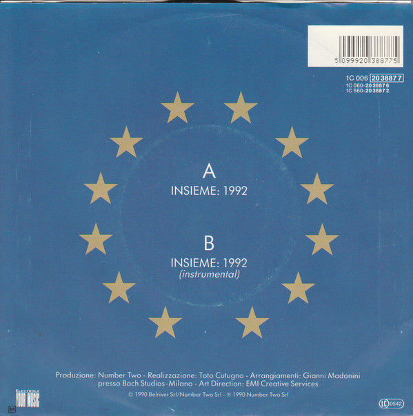 Toto Cutugno : Insieme: 1992 (7", Single)