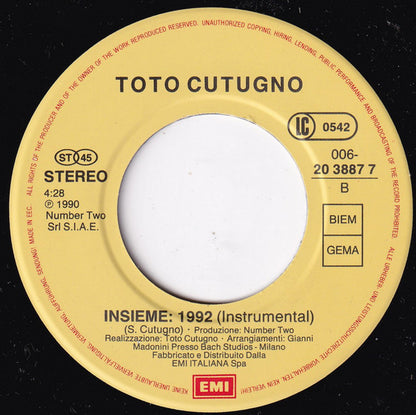 Toto Cutugno : Insieme: 1992 (7", Single)